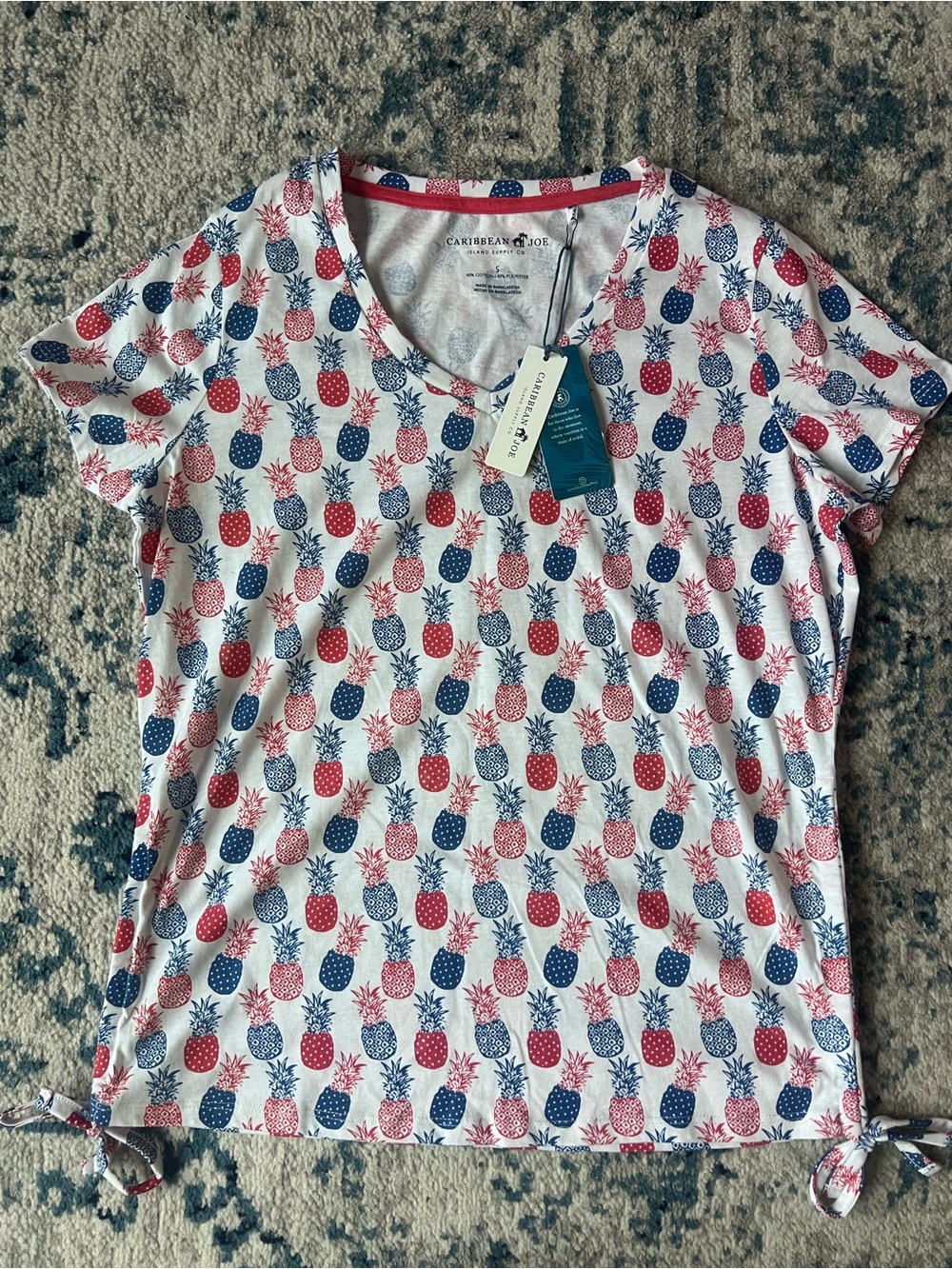 Caribbean Joe White Short Sleeve Pineapple Tee - Red & Blue